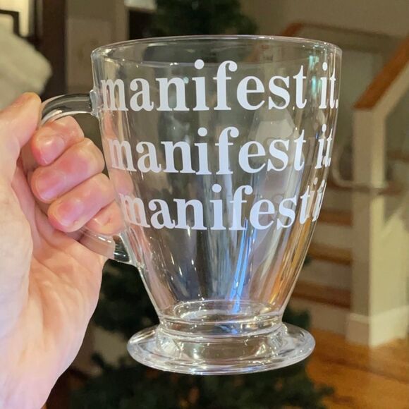 NWT Wool + Pepper Co. Manifest It Glass Coffee Mug - Picture 3 of 3